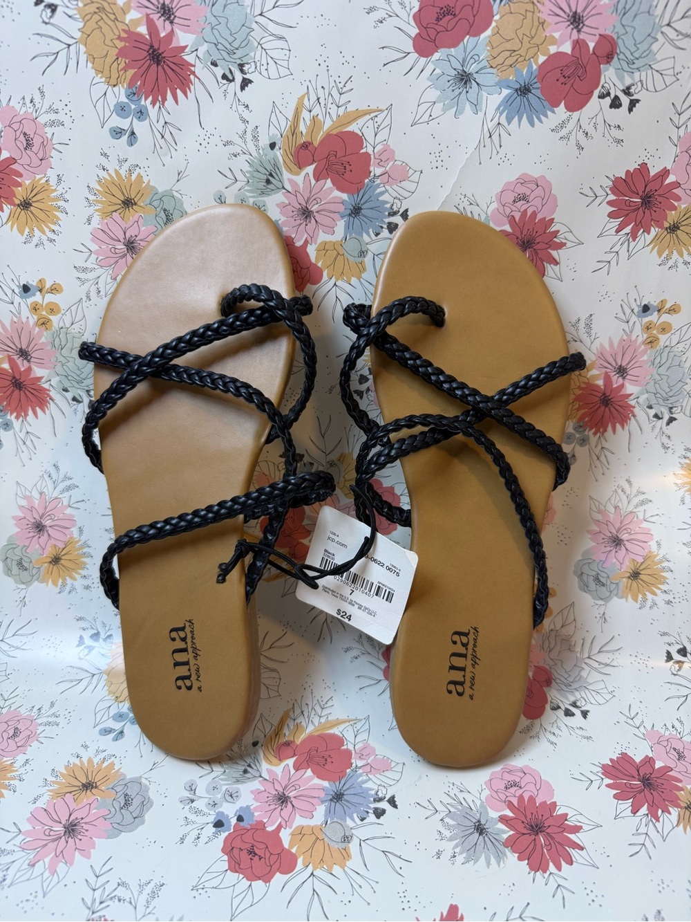 a.n.a Black Braided-Strap Tan Sandals